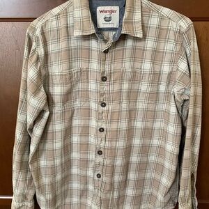Wrangler Men’s Plaid Beige Button Down Cotton Shirt Size Large